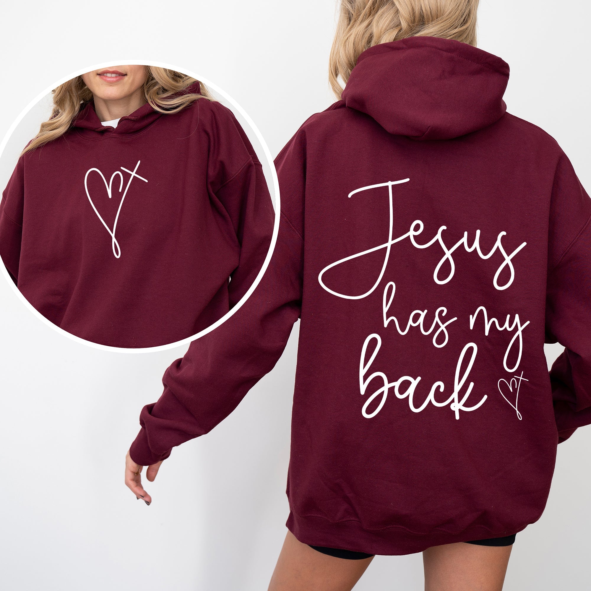 Jesus Has My Back, Religious, Christian, Bible, Faith Hoodie, Hooded Sweatshirt