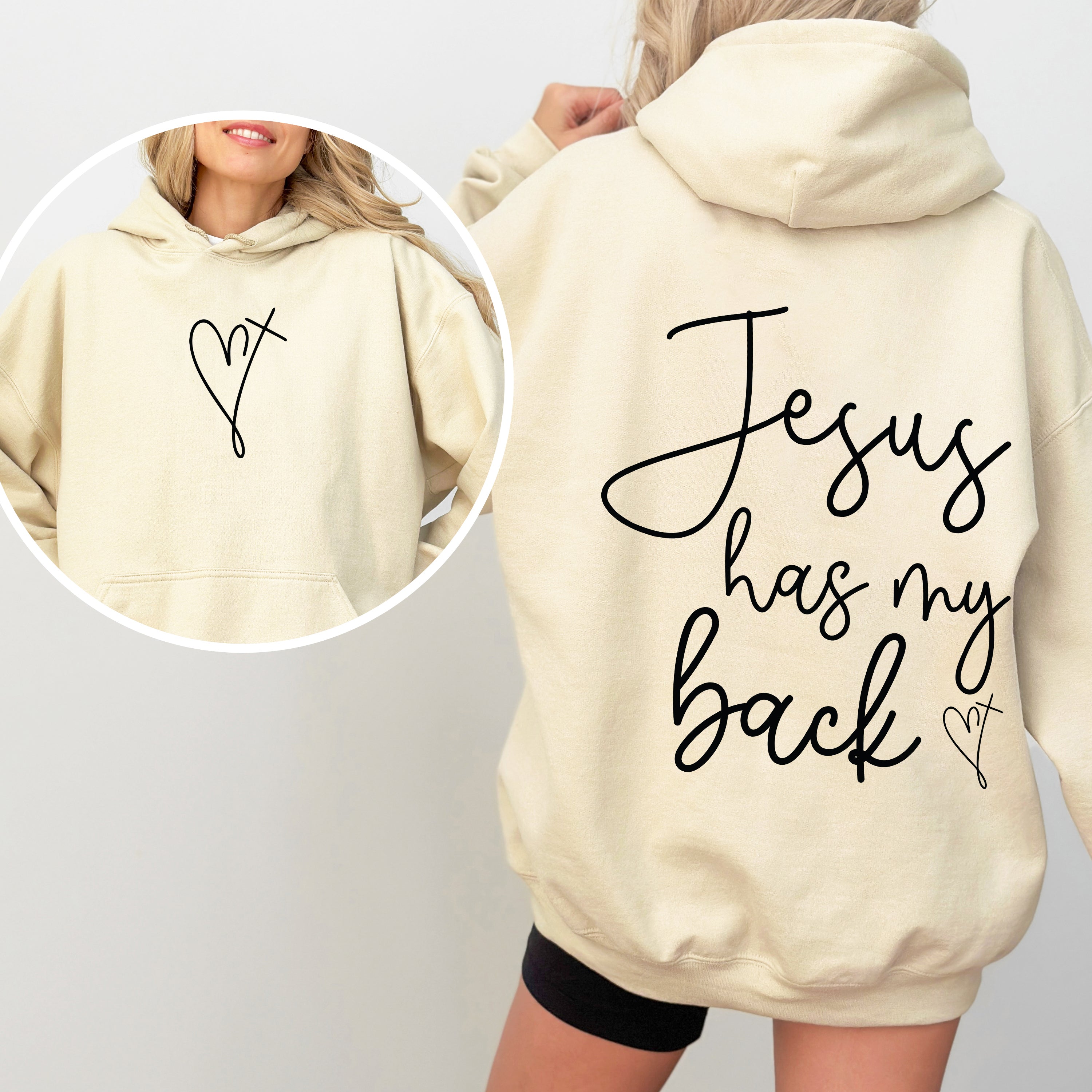 Jesus Has My Back, Religious, Christian, Bible, Faith Hoodie, Hooded Sweatshirt