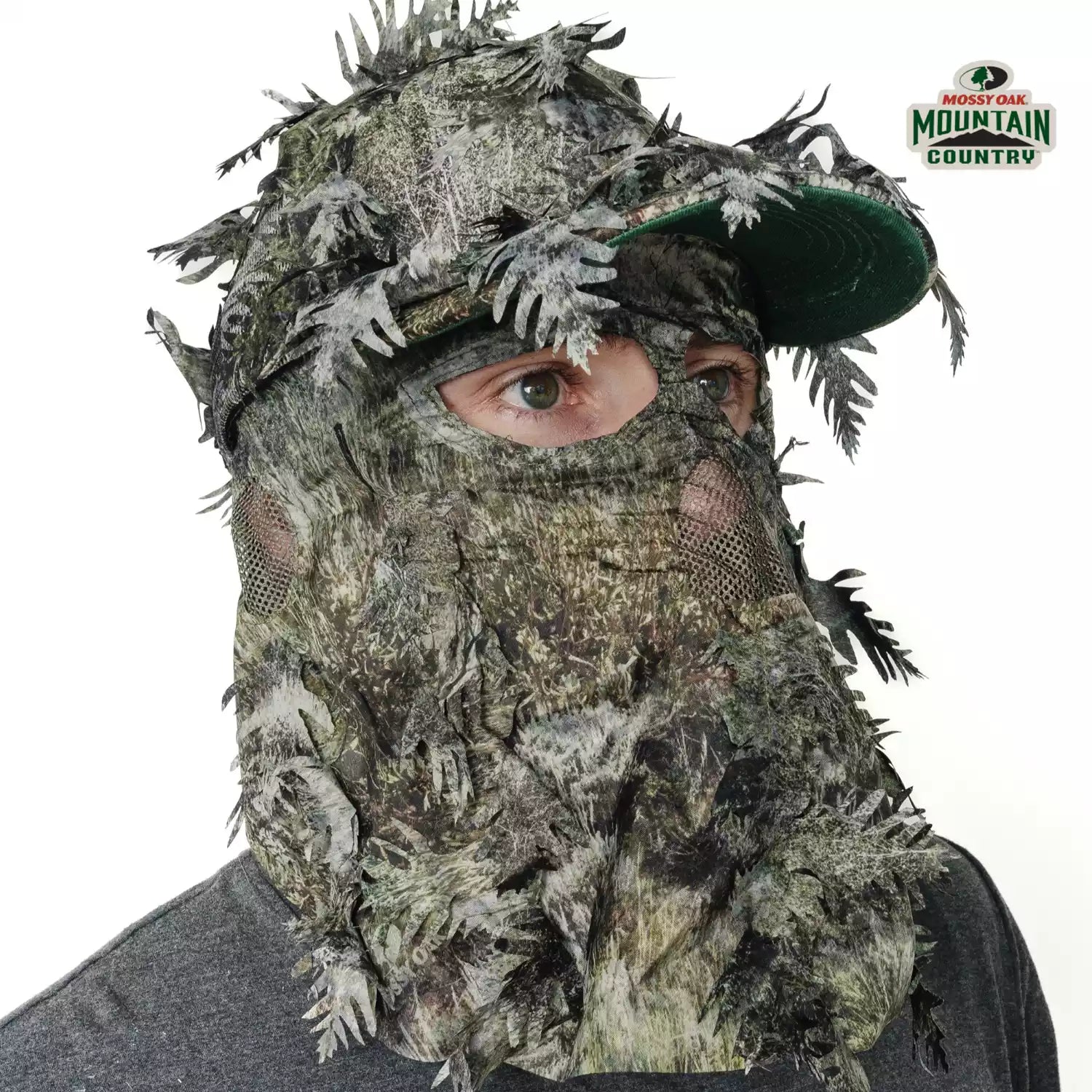 2-in-1 FRONT Leafy Face Mask and Camo Hat (Adj, OSFM)