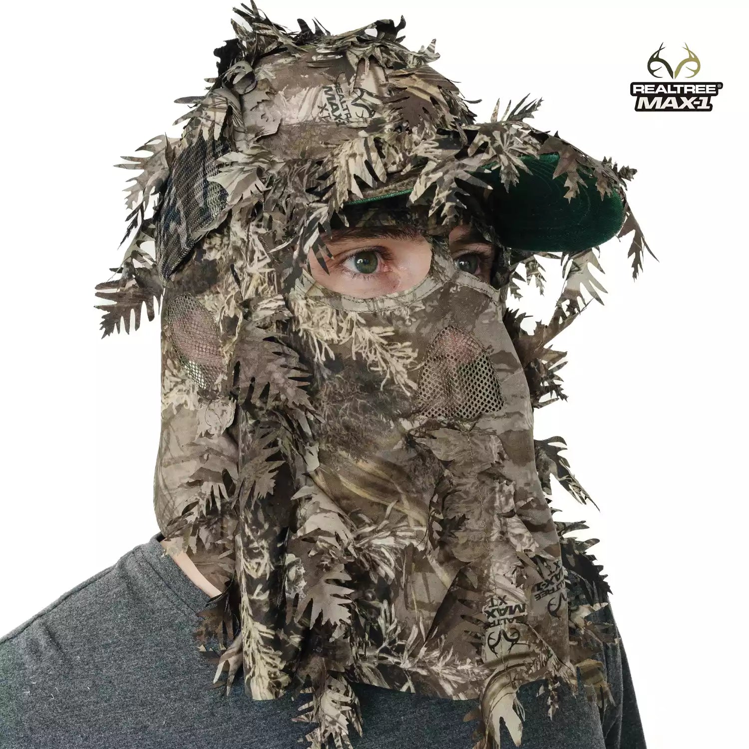 2-in-1 FRONT Leafy Face Mask and Camo Hat (Adj, OSFM)
